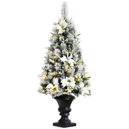 White Flocked Entryway Christmas Tree with Warm White Pre-Installed LED Lights