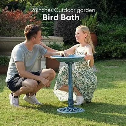 Blue Patina Antique Bird Bath  Lightweight, Weather-Resistant, 20″ Diameter, Sturdy Base for Outdoor Garden