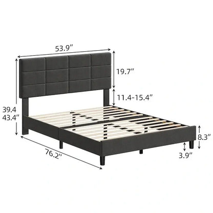 Linen-Finished Platform Bed Frame with Solid Wood Slats and Supportive Base