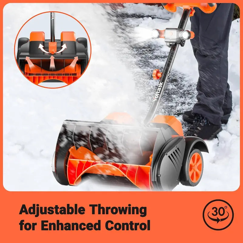 48V Cordless Snow Blower with Wheels  16-Inch Brushless Motor, 4Ah Battery Kit (2×24V), Directional Chute & LED Lighting