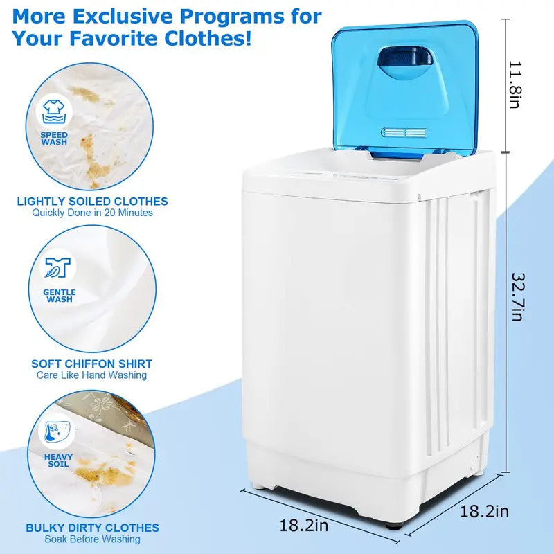Tikmboex 17.8LBS Portable Washing Machine with 8 Programs 3 Water Temperatures 3 Water Levels Selection