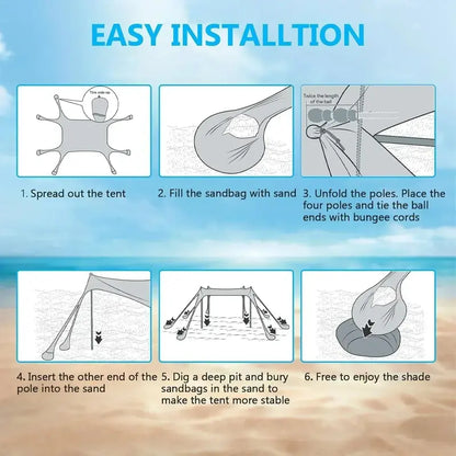 10′ x 10′ Heavy-Duty Beach Tent with UPF 50+ Sun Protection  Portable Sand Anchor Canopy Shelter