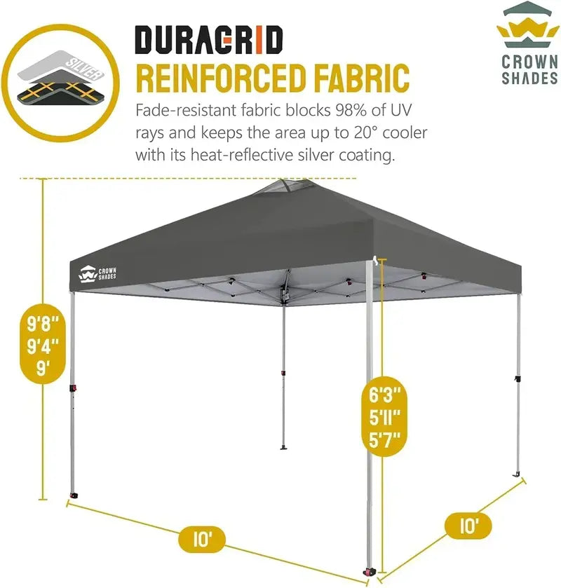 10×10 One-Click Pop-Up Awning  Silver-Coated Sunshade Canopy for Beach, Picnic & Outdoor Events