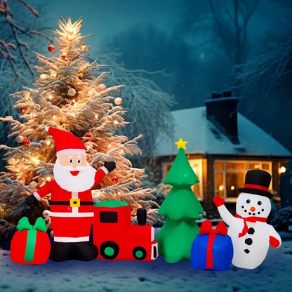 Yexmas 9FT Inflatable Christmas Set with LED Lights  Santa, Snowman, Train, Gifts & Tree for Indoor/Outdoor Decor