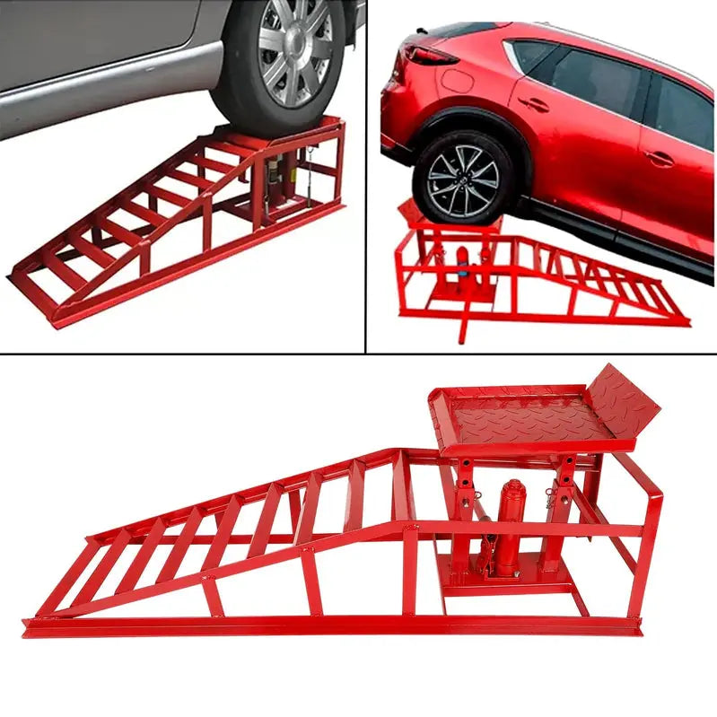 Confote 5-Ton Hydraulic Car Ramps  10,000-LB Capacity Portable Lift Ramps for Trucks & Vehicles (Red)
