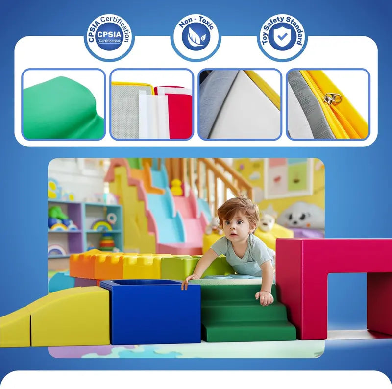 JMPU PU Leather Toddler Climbing Toys  Foam Blocks for Ages 1-3, Soft Indoor Playset, Waterproof & Safe