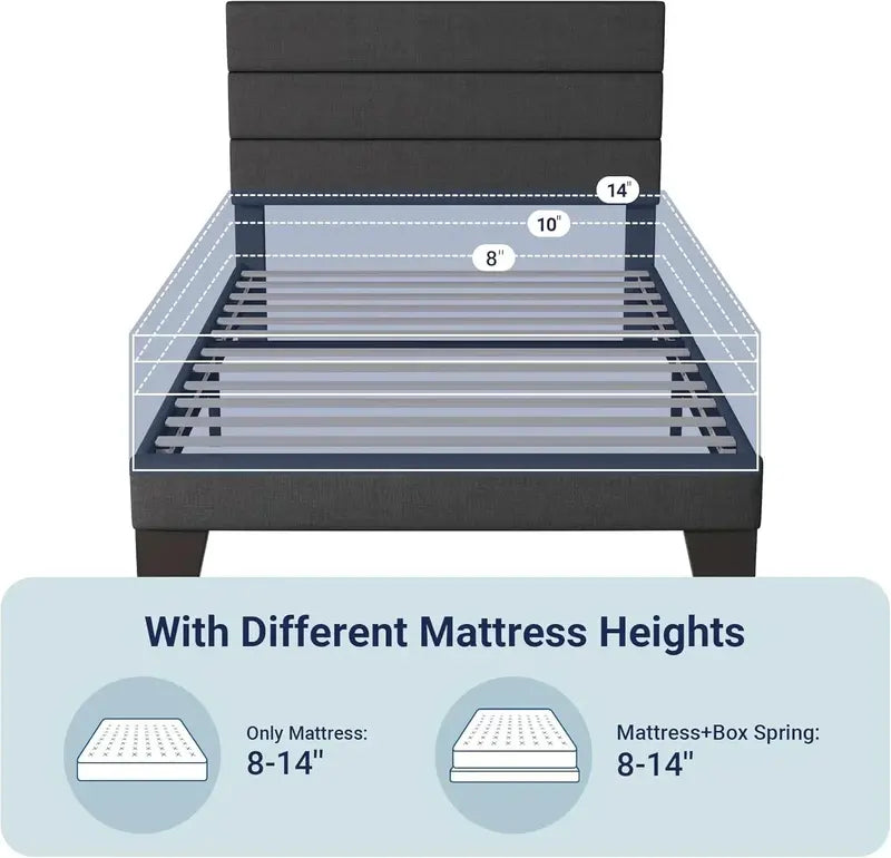 Allewie King Platform Bed Frame  Velvet-Upholstered Headboard with Solid Wood Slats