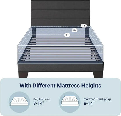 Allewie King Platform Bed Frame  Velvet-Upholstered Headboard with Solid Wood Slats