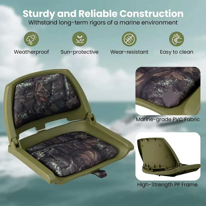 Low-Profile Molded Fishing Boat Chair  Marine-Grade PVC Cushion, Low-Back Design