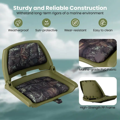 Low-Profile Molded Fishing Boat Chair  Marine-Grade PVC Cushion, Low-Back Design