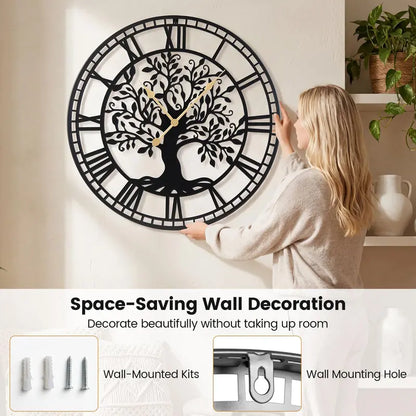 27-Inch Tree of Life-Themed Battery-Operated Metal Wall Clock with Elegant Finish