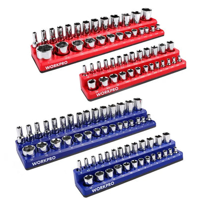 WORKPRO Compact Magnetic Socket Tray Set  4-Piece Organizer for 1/4″ and 3/8″ Drives, Supports 108 Standard Socket Sizes