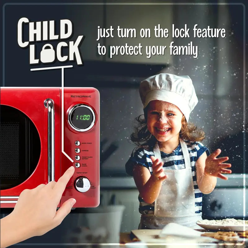 Nostalgia Retro Microwave Oven  0.7 Cu. Ft., 700W Countertop Model with LED Display, Child Lock & Easy-Clean Interior  Red