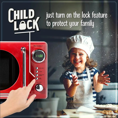 Nostalgia Retro Microwave Oven  0.7 Cu. Ft., 700W Countertop Model with LED Display, Child Lock & Easy-Clean Interior  Red