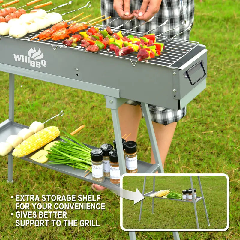WILLBBQ Heavy-Duty Portable Charcoal Grill for Outdoor Cooking and Commercial Use