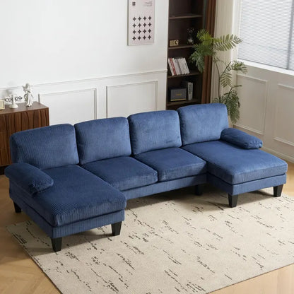 110-Inch U-Shaped Sectional Sofa  Double-Chaise Chenille Living Room Set for Modern Homes (Beige)