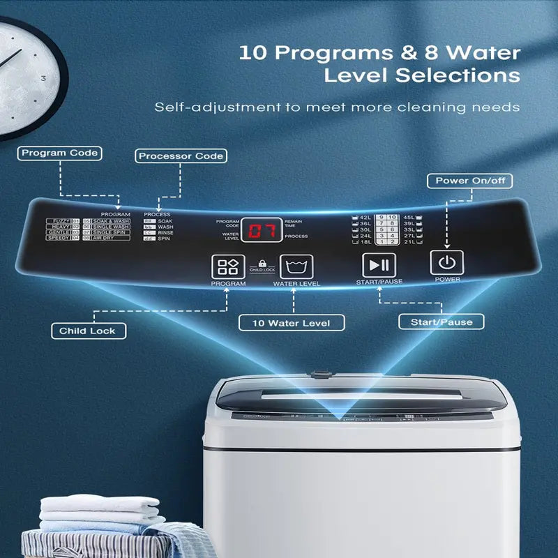 AICOOK Portable Washing Machine, 1.54 Cu.Ft Full-Automatic Washing Machine and Dryer with 8 Washing Programs