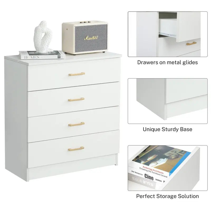 SEGMART 4-Drawer White Wood Dresser  Space-Efficient Bedroom Storage, E1-Grade Particleboard Build