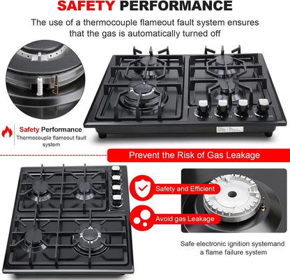 FORIMO 22-Inch Built-In Gas Cooktop  Stainless Steel 4-Burner Stovetop for Seamless Kitchen Integration