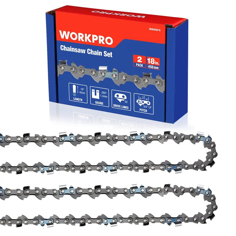 WORKPRO 18-Inch Chainsaw Chain  2-Pack, 3/8″ Pitch, 62 Drive Links for Wood Cutting