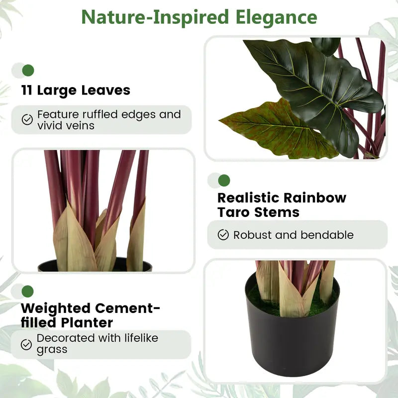 63-Inch Pre-Potted Faux Indoor Plant with 11 Lifelike Leaves and Adjustable Stems