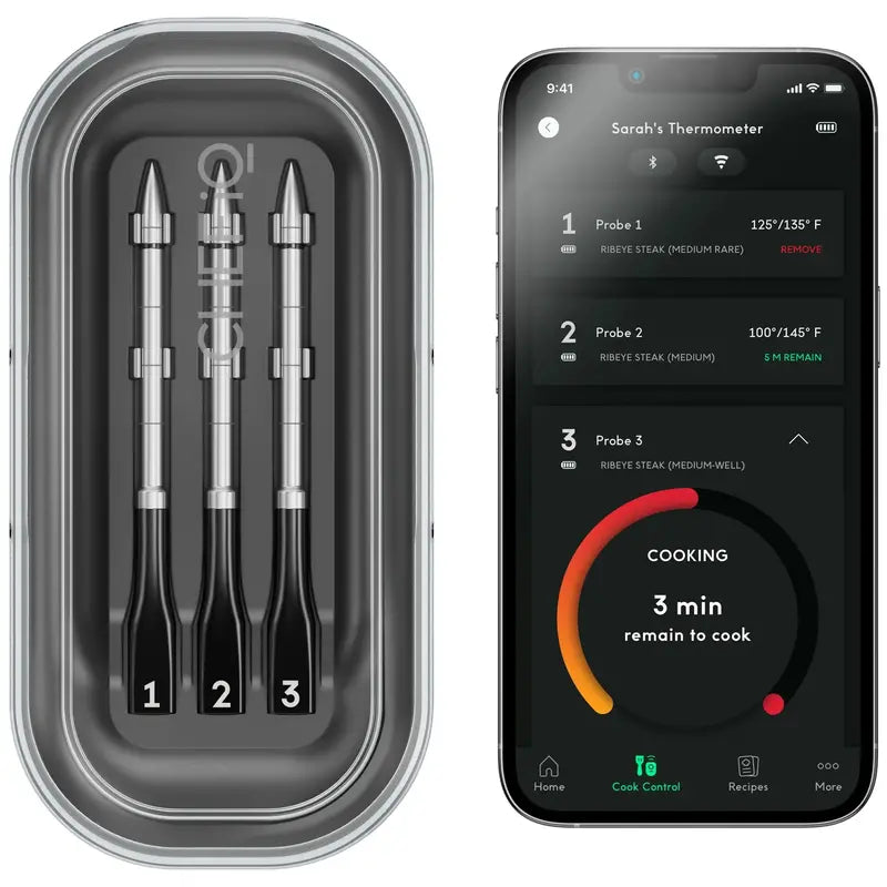 Chef iQ Sense Smart Wireless Meat Thermometer, 3 Probes, Unlimited Range, High Heat Safe, Waterproof