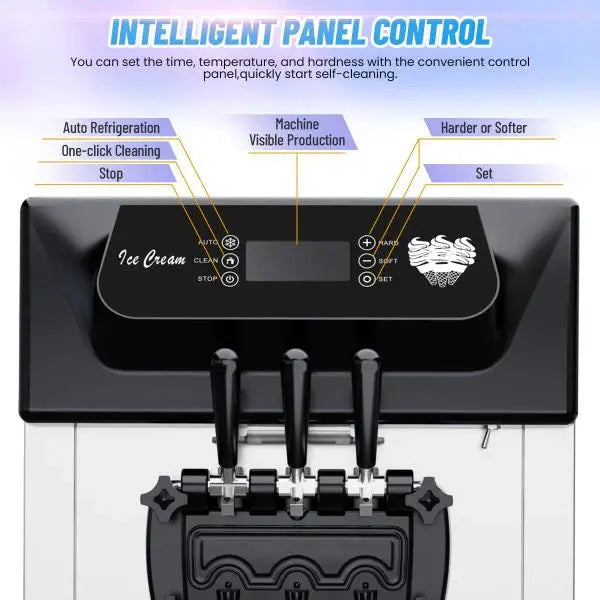 2200W Triple-Flavor Soft-Serve Ice Cream Machine  5.37.4 Gal/Hr Output, LCD Touchscreen & Auto-Clean for Commercial or Home Use