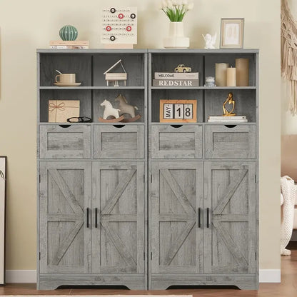 White Farmhouse Storage Cabinet  Two-Drawer Pantry or Bathroom Hutch with Adjustable Interior Shelving