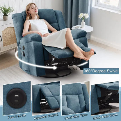 Adult Gliding Rocking Recliner  360° Rotation with Heat & Massage Functions