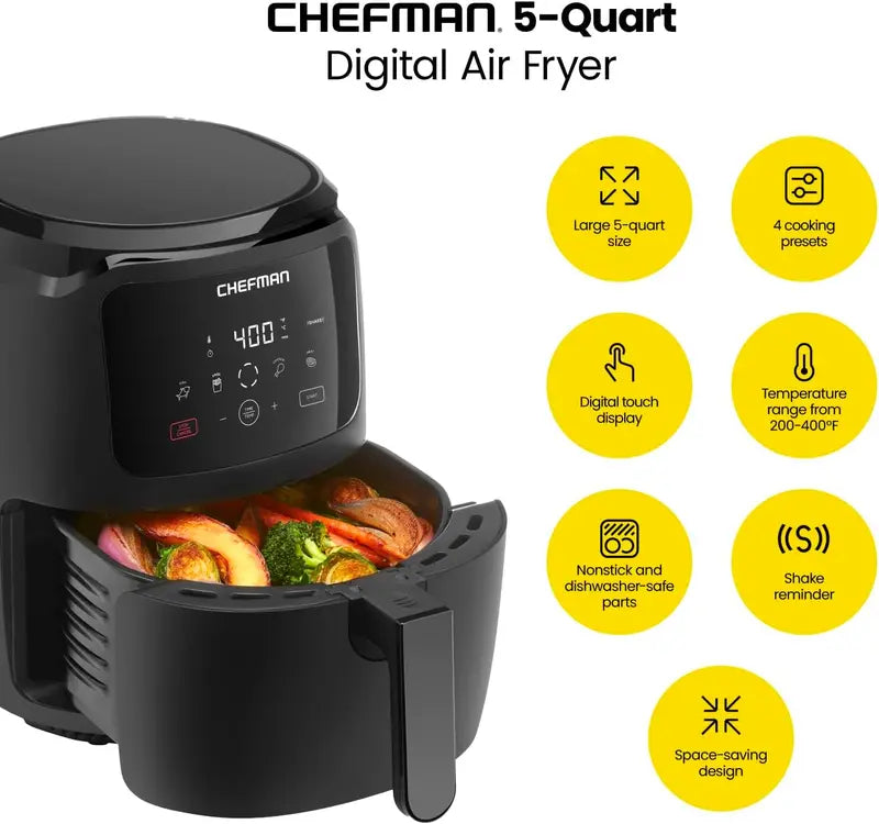 Chefman 6-Quart Dual-Basket Air Fryer  Independent 3-Quart Bins, Easy-View Window & Nonstick Ceramic Coating