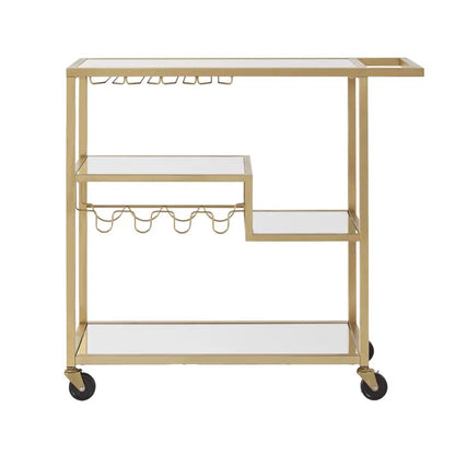 Chelsea Lane Mirror Glass Top Metal Bar Cart, Champagne Gold