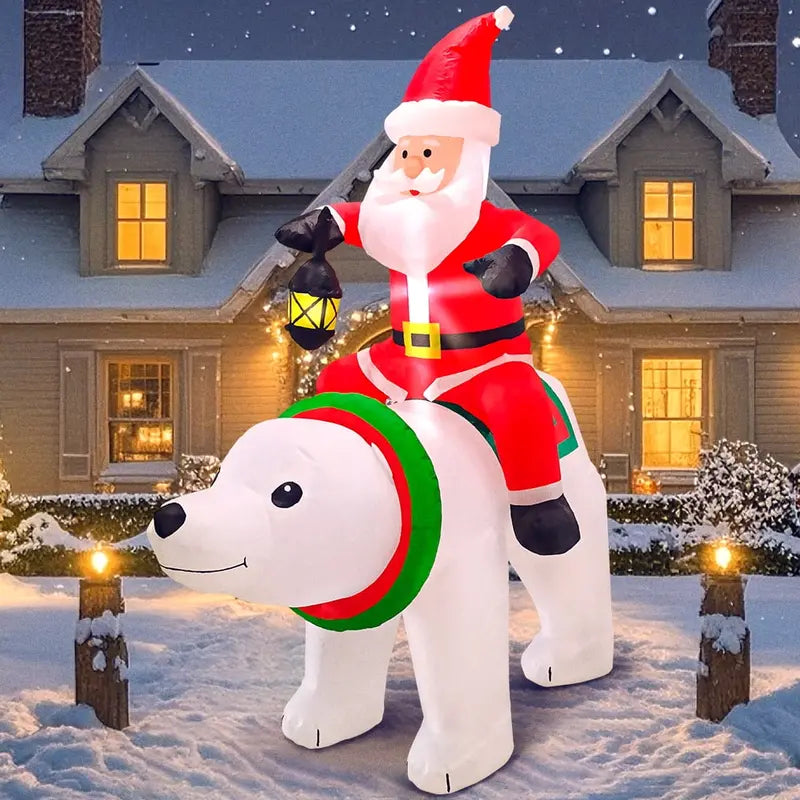 DeeKom 6′ Inflatable Santa on Bear with LEDs  Outdoor Christmas Decor