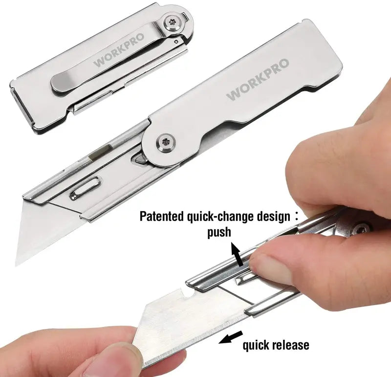 WORKPRO 3-Piece Quick-Change Folding Utility Knife Set with Belt Clips
