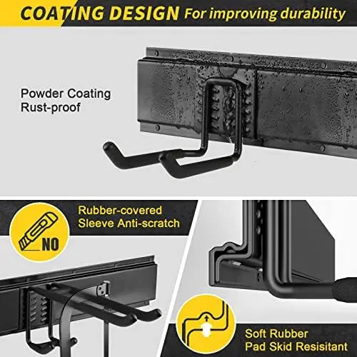 48″ Adjustable Wall-Mount Tool Organizer for Garage, Yard, & Garden  440lbs Capacity, Metal Hooks
