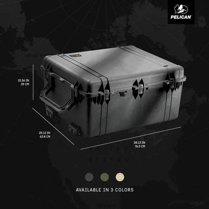 Pelican 1690 Case, Black, Hardside, Watertight, Crushproof, Dustproof, with Foam, 4 Wheels, 33.43″x28.40″x17.65″