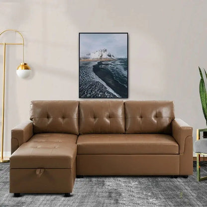 Reversible L-Shaped Sectional Sofa with Hidden Chaise Storage and Pull-Out Sleeper Function