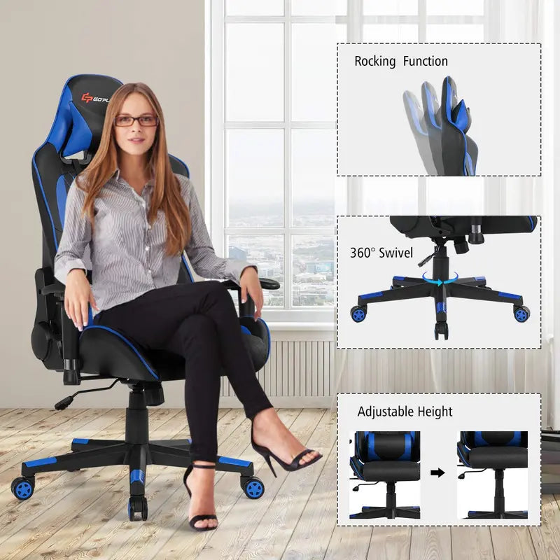 Adjustable Massage Gaming Chair  Reclining Backrest, Height-Adjustable Seat & Armrests