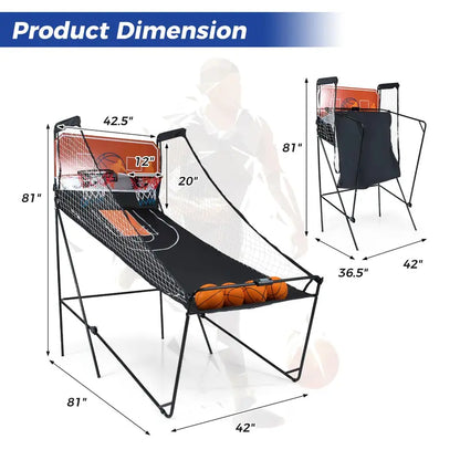 Foldable Dual-Lane Basketball Arcade Game with LCD Score Display and 4 Game Balls