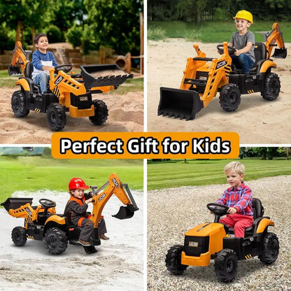 12V JCB Ride-On Excavator Toy  Realistic Digging Arm, Adjustable Speeds, Slow Start/Stop & Ages 48