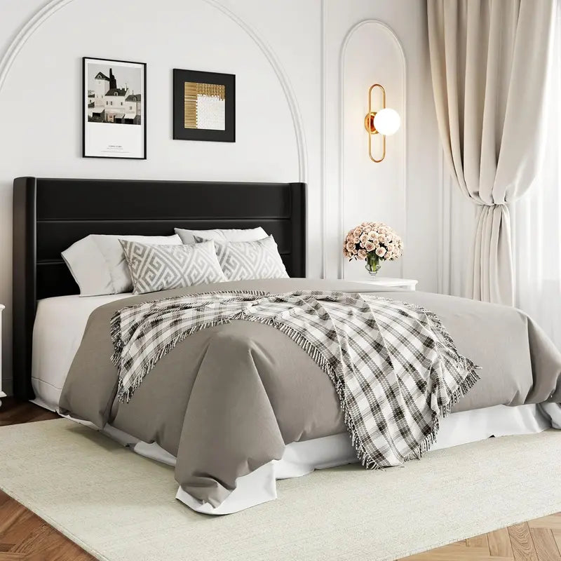 Allewie Modern Hydraulic Lift Queen Storage Bed  Wingback Headboard, Light Beige