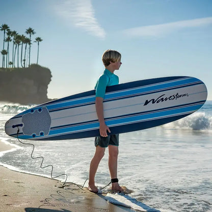 Wavestorm 8 ft Soft Top Surfboard  Foam-Free Classic Longboard, Beginner-Friendly for All Ages