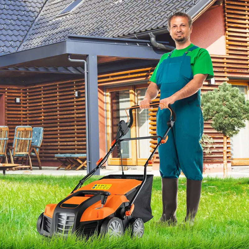 Dual-Function Electric Lawn Dethatcher & Scarifier  16″ Corded Unit with 14.5-Gal Catch Bag
