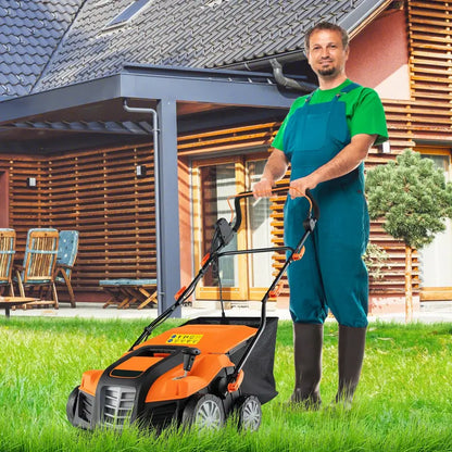 Dual-Function Electric Lawn Dethatcher & Scarifier  16″ Corded Unit with 14.5-Gal Catch Bag