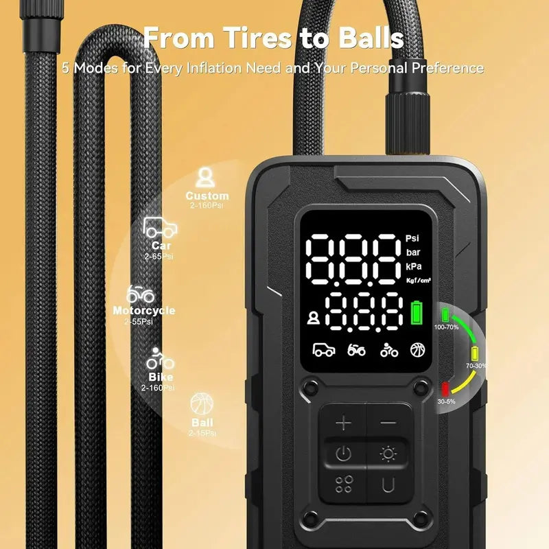 High-Speed Cordless Tire Inflator  160 PSI Portable Air Compressor with Digital Pressure Gauge