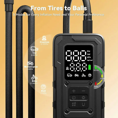 High-Speed Cordless Tire Inflator  160 PSI Portable Air Compressor with Digital Pressure Gauge