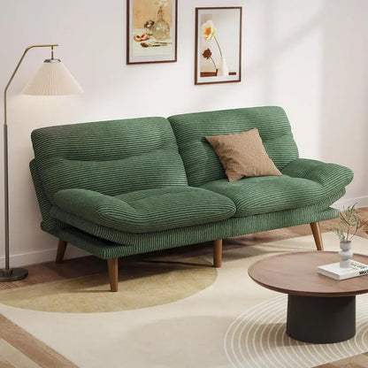 Compact Convertible Futon Sofa Bed  66″ Corduroy Reclining Sleeper for Small Apartments or Studios