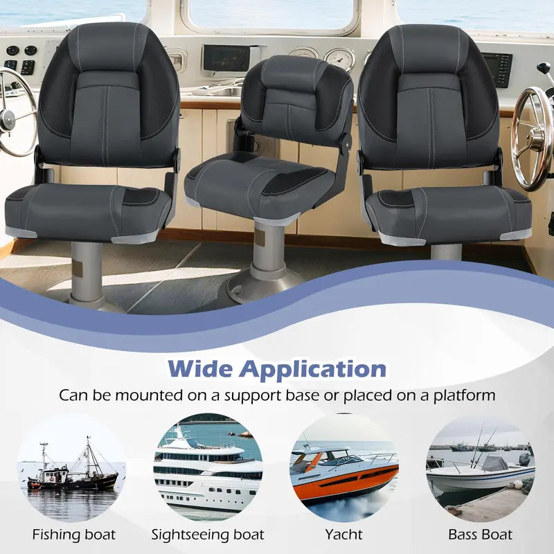 Three-Pack Adjustable Folding Boat Seats — Includes Two High-Back and One Low-Back Bass Boat Chair with 28D Foam Cushioning