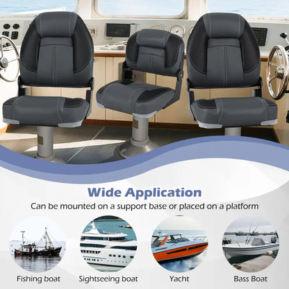 Three-Pack Adjustable Folding Boat Seats — Includes Two High-Back and One Low-Back Bass Boat Chair with 28D Foam Cushioning