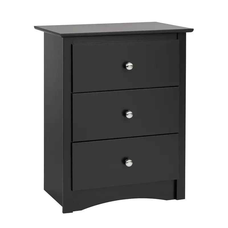 Prepac Sonoma 3-Drawer Nightstand, Black Finish, Brushed Nickel Knobs, Metal Glide Drawers