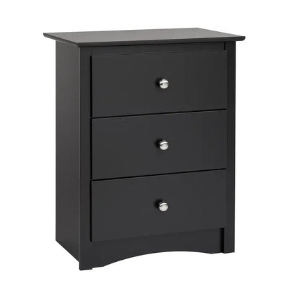 Prepac Sonoma 3-Drawer Nightstand, Black Finish, Brushed Nickel Knobs, Metal Glide Drawers